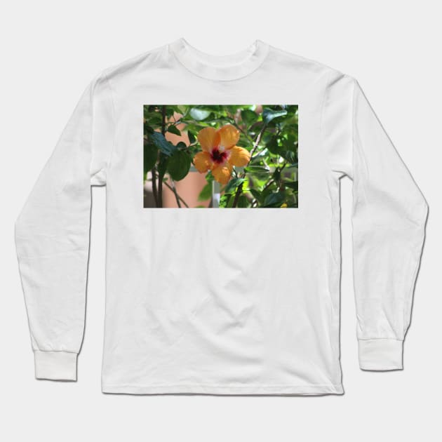 Salmon Hibiscus Long Sleeve T-Shirt by ButterflyInTheAttic